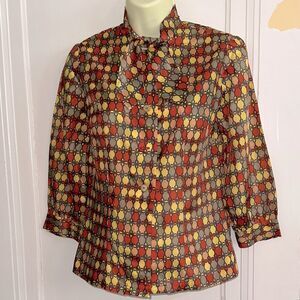 Vintage 60s Handmade Geometric Patterned Blouse with 3/4‎ sleeves